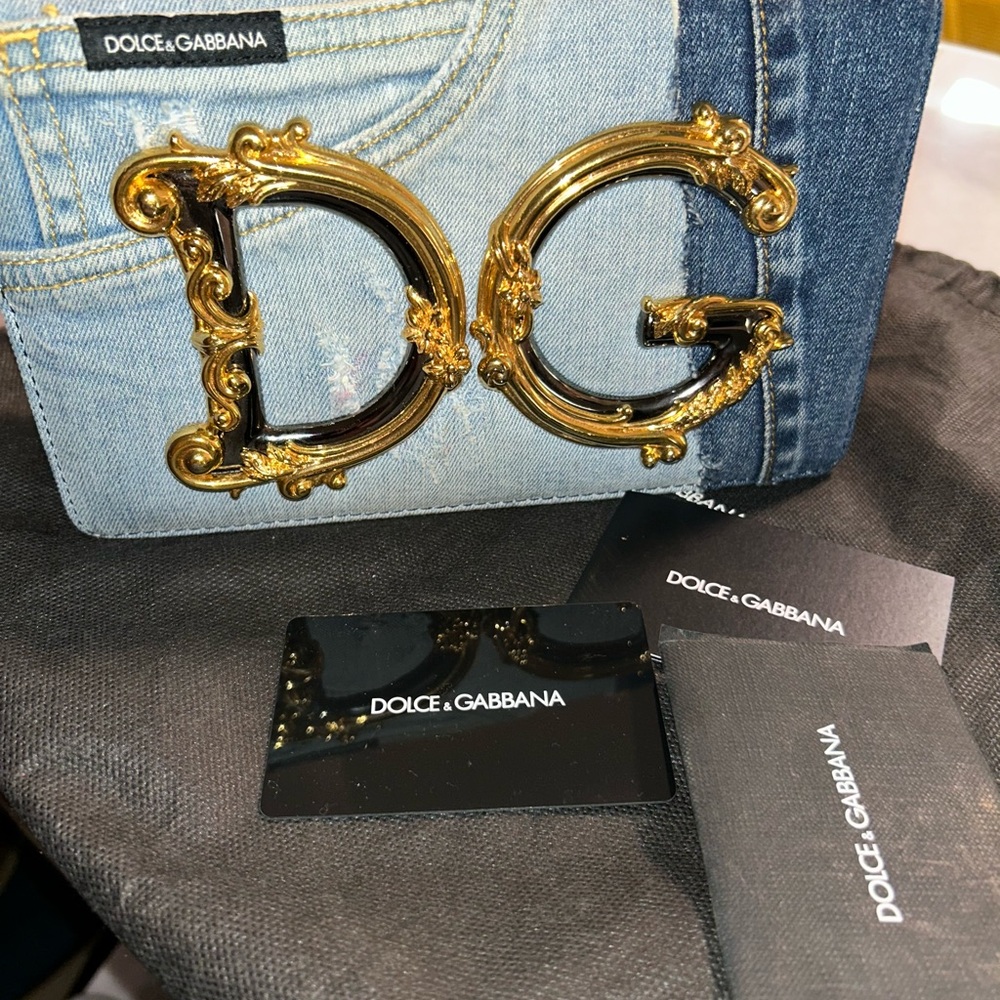 Dolce & Gabbana Blue Denim Clutch with Gold Logo